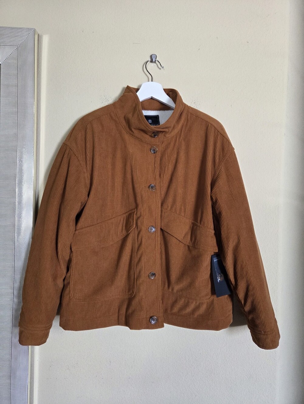 NWT Bagatelle Cognac Corduroy Sherpa Lined Button-Front Jacket Rust Brown Teddy